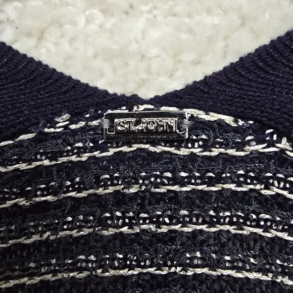 St John Open Cardigan Womens Medium Black Gray Short Sleeve Sweater Sequins READ - Picture 9 of 13